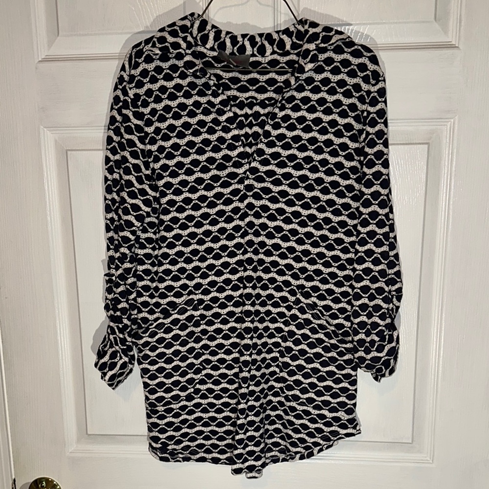 Forcynthia beachwear Blue and White Graphic 3/4 Sleeve coverup